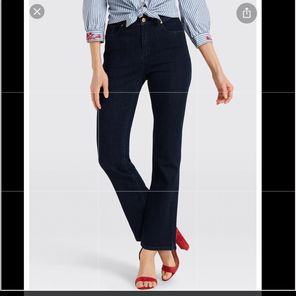 Draper James High waisted boot cut denim Jean pants blue navy 27 28 zip up